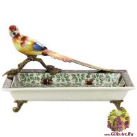 Блюдо Золотой фазан. Фарфор и бронза. Декор Замок Валлё. Ручная работа. Длина 24 см