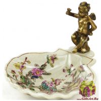 Блюдо для мелочи. Фарфор и бронза. Декор Парк Раджа. Ручная работа. Длина 13 см