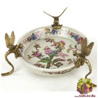 Блюдо под мелочь стрекозы. Фарфор и бронза. Декор Парк Раджа. Ручная работа. 17 см