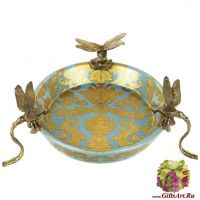 Блюдо под мелочь стрекозы. Фарфор и бронза. Коллекция Небесные гирлянды. Ручная работа. 17 см