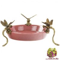 Блюдо под мелочь стрекозы. Фарфор и бронза. Декор Коралловый риф. Ручная работа. 17 см