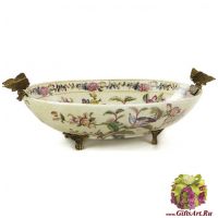 Блюдо бабочки. Фарфор и бронза. Декор Парк Раджа. Ручная работа. Длина 41 см