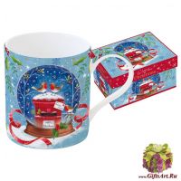 Кружка фарфоровая большая Новогодняя сказка. Малиновка. 350 мл Подарочная упаковка