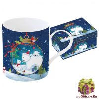 Кружка фарфоровая большая Новогодняя сказка. Медведи. 350 мл Подарочная упаковка