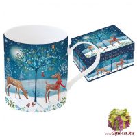 Кружка фарфоровая большая Новогодняя сказка. Олени. 350 мл Подарочная упаковка