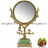 Зеркало настольное птички. Коллекция Мята. Фарфор и бронза. Ручная работа. 54 см