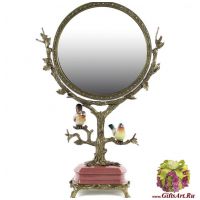 Зеркало настольное птички. Декор Коралловый риф. Фарфор и бронза. Ручная работа. 54 см