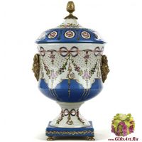 Ваза. Фарфор и бронза. Декор Азе-лё-Ридо. Ручная работа. Высота 39 см - вид 1 миниатюра