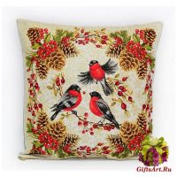 Наволочка гобеленовая новогодняя. Зимние трели. Размер 50х50 см.