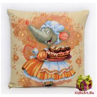 Наволочка гобеленовая новогодняя. Мышка-хозяюшка. Размер 50х50 см.