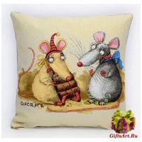 Наволочка гобеленовая новогодняя. Мышки сладкоежки. Размер 50х50 см. - вид 1 миниатюра