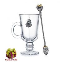 Набор для глинтвейна бокал с ложечкой. Стекло. Серебро 925 пробы. Подарочная упаковка, Россия