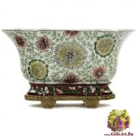 Большая чаша, кашпо. Декор Замок Валлё. Фарфор и бронза. Ручная работа. 29 см