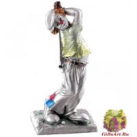 Клоун Гольфист. Статуэтка. Гальваническое посеребрение. Высота 14 см. Италия