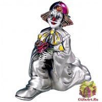 Клоун романтик с розой. Статуэтка. Гальваническое посеребрение. Высота 16 см. Италия