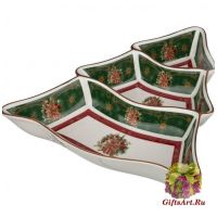 Менажница фарфоровая Ёлочка Изумрудное Рождество Новогодняя коллекция 24 х 25 см Подарочная упаковка