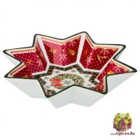 Блюдо звезда фарфоровая Рубиновое Рождество Новогодняя коллекция 17 см Подарочная упаковка