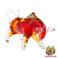 Бык Тибериус. Стеклянная фигурка в стиле Мурано. Длина 29 см