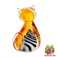 Солнечный котёнок. Стеклянная фигурка в стиле Мурано. Высота 11 см.