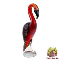 Янтарный фламинго. Стеклянная фигурка в стиле Мурано. Высота 29 см.