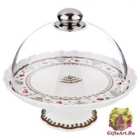 Блюдо для торта с крышкой фарфоровое Утро Рождества Новогодняя коллекция 22 см Подарочная упаковка