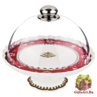 Блюдо для торта с крышкой фарфоровое Вечер Рождества Новогодняя коллекция 22 см Подарочная упаковка