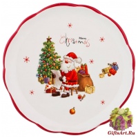 Тарелка Серия Дед Мороз с подарками. Керамика. Новогодняя посуда. Диаметр 21 см