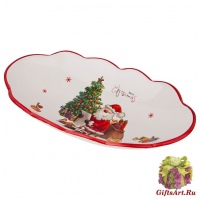Блюдо Серия Дед Мороз с подарками. Керамика. Новогодняя посуда. Длина 31 см