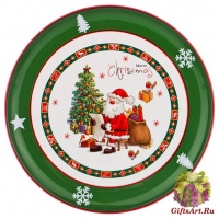 Блюдо Серия Дед Мороз с подарками. Керамика. Новогодняя посуда. Диаметр 30 см