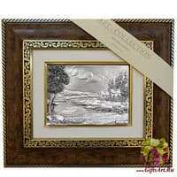 Панно  &quot;Два дома и лодка у реки&quot;