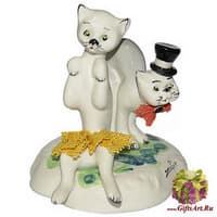Скульптура &quot;Кот в цилиндре и кошка в жёлтом платье&quot;