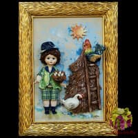 Картина прямоугольная &quot;Кукла-мальчик держащий гнездо&quot;