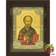 Икона освященная &quot;Николай Чудотворец&quot;, 18x24 см, со стразами, в деревянном киоте 24x30 см, 24x30 см
