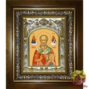 Икона освященная &quot;Николай чудотворец, архиепископ Мир Ликийских,святитель&quot;, 14x18 см, в деревянном киоте 20x24 см, 20x24 см