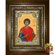 Икона освященная &quot;Пантелеймон великомученик и целитель&quot;, 18x24 см, со стразами, в деревянном киоте 24x30 см, 24x30 см