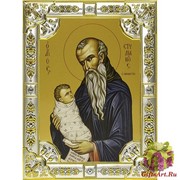 Икона освященная &quot;Стилиан Пафлагонский преподобный&quot;, дерево, серебро 925, 18x24 см, со стразами