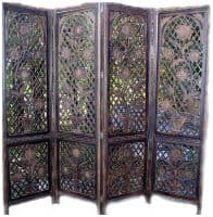 Ширма резная тонированная &quot;Цветы солнца&quot; из древесины манго.