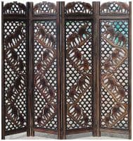 Ширма резная тонированная &quot;Двадцать пар слонов&quot; из древесины манго.