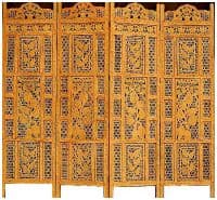 Ширма резная тонированная охрой &quot;Летнее кружево&quot; из древесины манго.