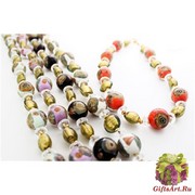Vac/С/8654 Колье полное с бусинами Кальцедон 46см 5цветов муранское стекло