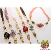 Vac/С/7084 Колье Кальцедон с крупной бусиной и бисером 48см 6цветов муранское стекло