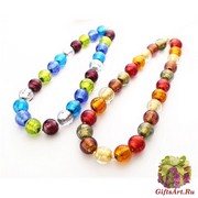 S532/maz Колье 45см с круглыми разноцветными бусинами (холодный и теплый тон)