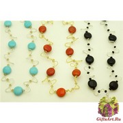 BL01 Колье с 7 дутыми бусинами 55см (цвет черный, коралл, голубой) муранское стекло