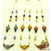 BL02 Колье с дутыми бусинами с кристаллами Сваровски 87 см 3 цвета муранское стекло