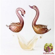 630/N Статуэтка Пара неразлучных лебедей на подставке муранское стекло