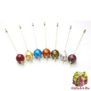 Игла для шарфа или берета с одной бусиной 18мм 7 цветов муранское стекло