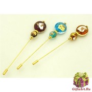 Игла для шарфа или берета с двумя бусинами Kle 3 цвета муранское стекло