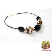 RS51-C Колье Перламутровая фантазия на черном фоне, цвет топаз, муранское стекло