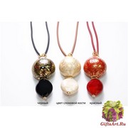 RS53-C Колье из 2 дутых бусин &quot;Золотая фантазия&quot;, 3 цвета, муранское стекло