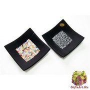 PNew 15x15 Блюдо черное с мурринами 2 цвета муранское стекло PNew 15x15 Блюдо черное с мурринами 2 цвета муранское стекло